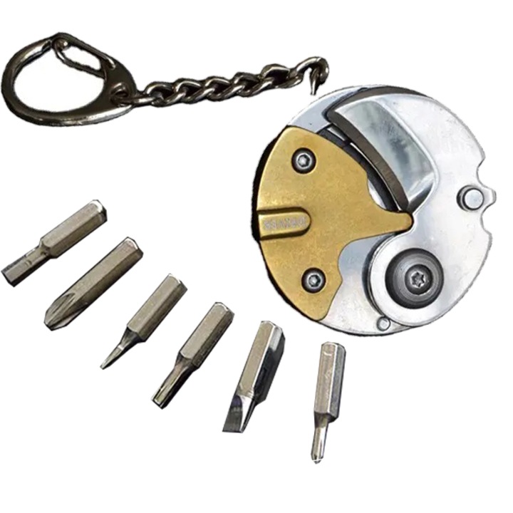 Cutit Mini, Tip Breloc Multifunctional cu 6 surubelnite, Otel Inoxidabil, Gri, Dalimag