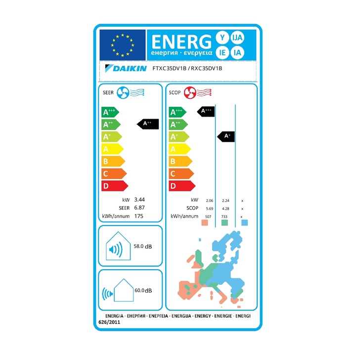 Aparat de aer conditionat Daikin Sensira Bluevolution FTXC35D-RXC35D Inverter 12000 BTU, Clasa A++, Programator 24 de ore, Filtru fotocatalitic, Mod "Somn confortabil", Mod putere