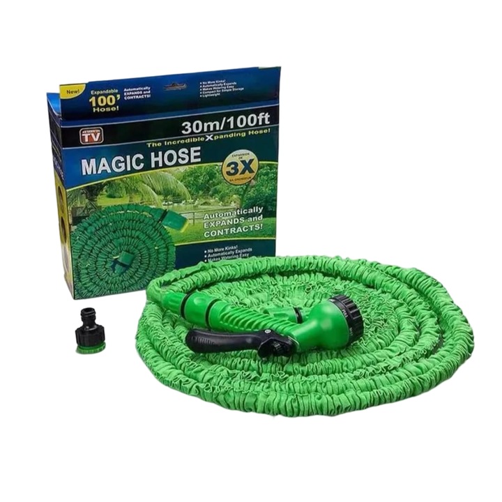 Разтегателен градински маркуч 30м зелен