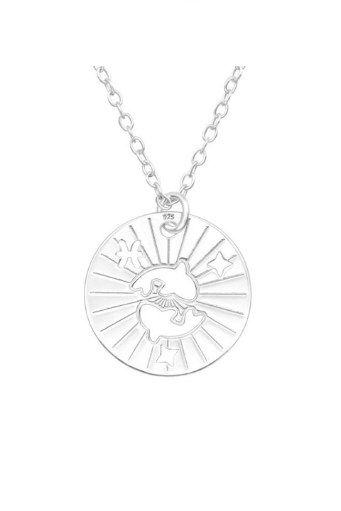 Lant din argint 925 cu pandantiv in forma de banut cu semn zodiacal, zodia Pesti, 45 cm