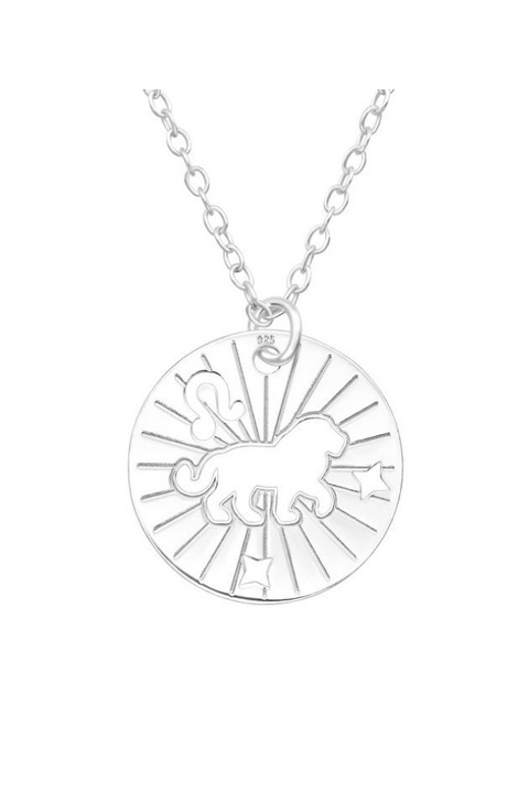 Lant din argint 925 cu pandantiv in forma de banut cu semn zodiacal, zodia Leu, 45 cm