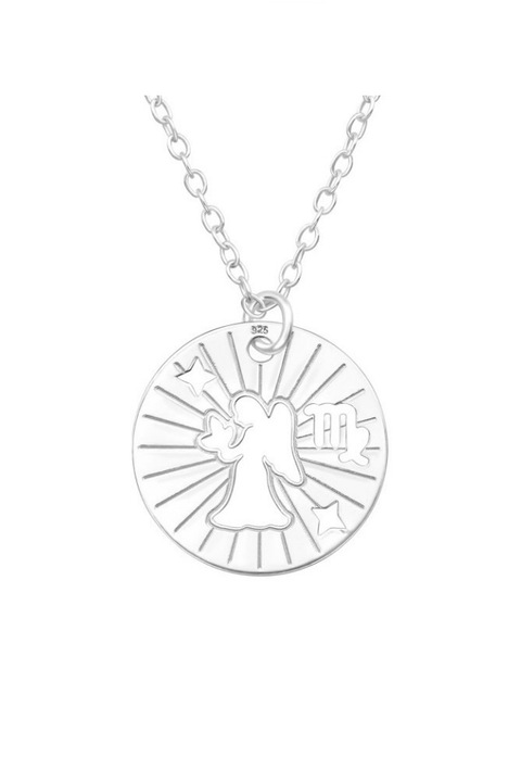 Lant din argint 925 cu pandantiv in forma de banut cu semn zodiacal, zodia Fecioara, 45 cm