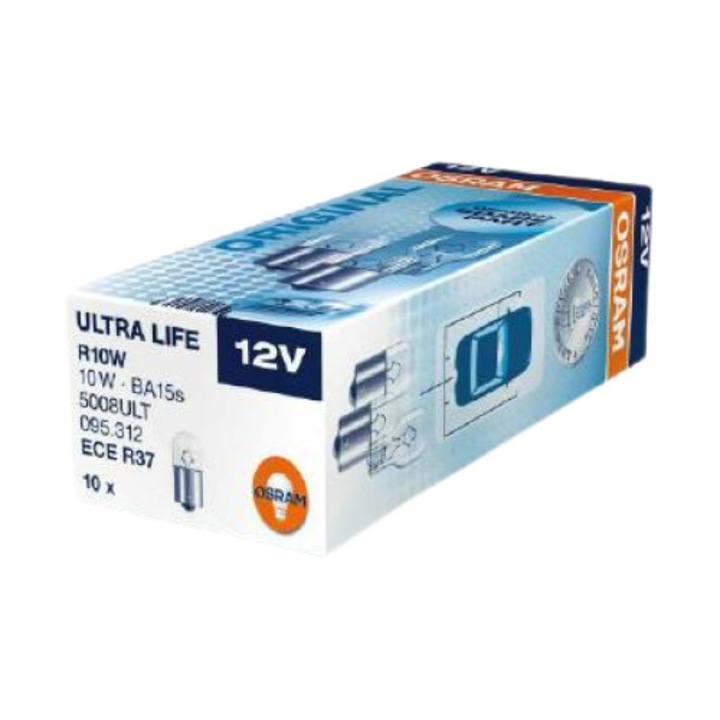 Set 10 Becuri Auto OSRAM, 12V, R10W, 10 W, Conector BA15s, Pentru Semnalizare, Ultra Life