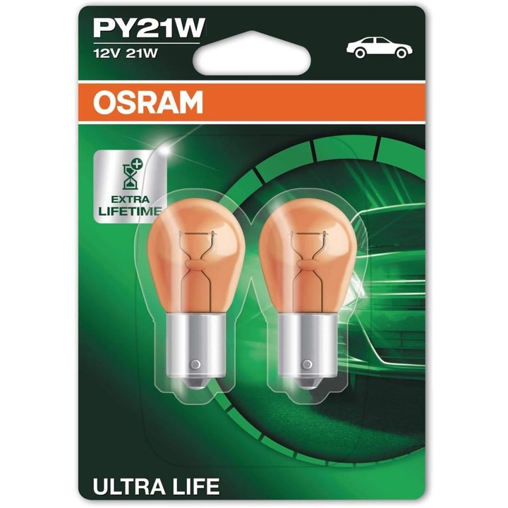 Set Becuri semnalizare PY21W Osram Ultra Life, 12V, 21W, 2 buc