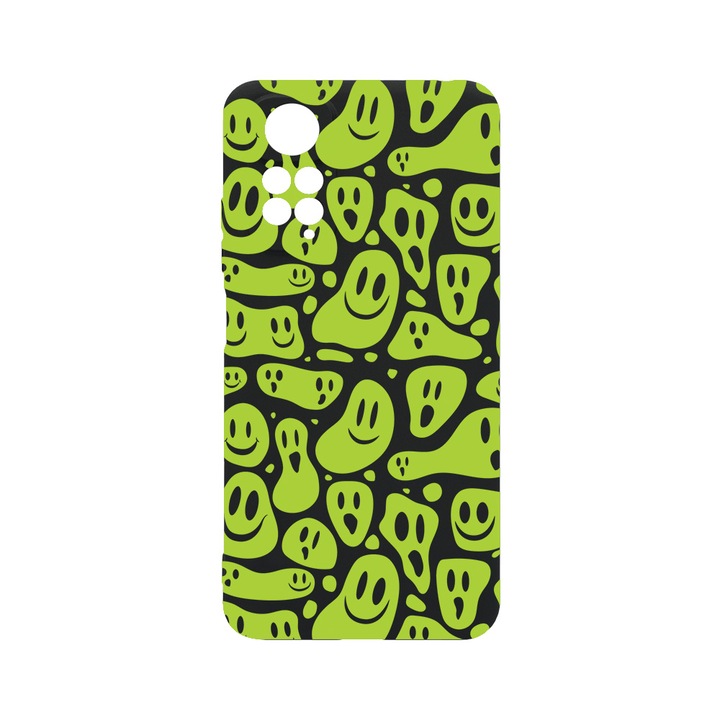 Силиконов калъф BestCase за Xiaomi Redmi Note 11 Pro 4G / 5G, Green Acid Smiley, 0.8MM Slim, Camera Protection, Black Silicon Series, c-B 1051