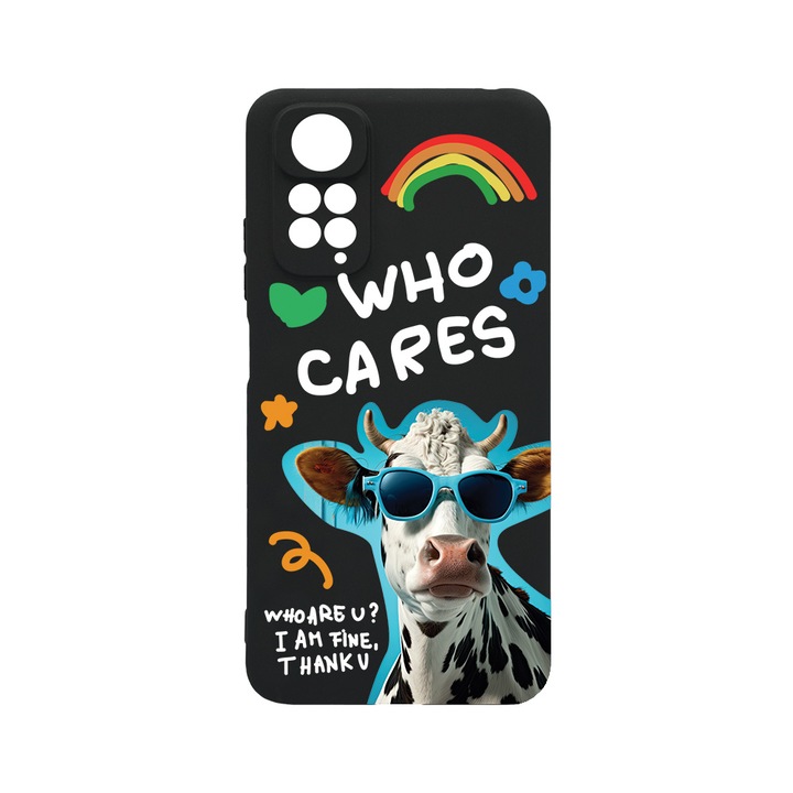 Husa BestCase® Slim SIlicon 0.8MM, Compatibila Cu Xiaomi Redmi Note 11 Pro 4G / 5G, Cool Cow - Who Cares?, Rezistenta la uzura, Protectie Camera, c-B 975