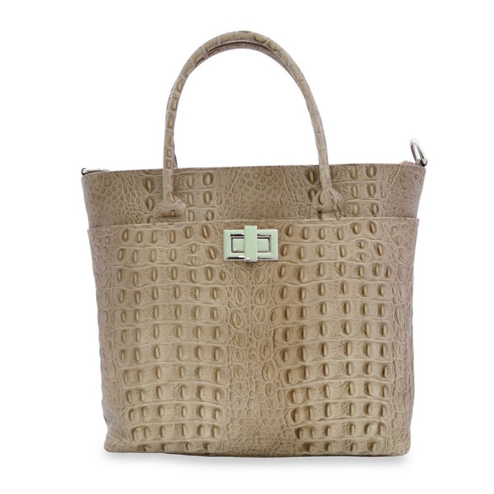 Geanta office Live With Me, de dama, piele naturala, culoare taupe