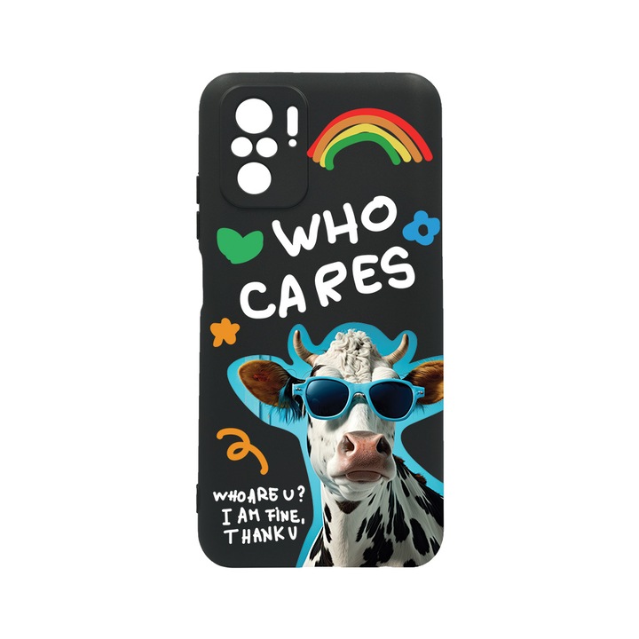 Силиконов калъф BestCase за Xiaomi Poco M5s, Cool Cow - Who Cares?, 0.8MM Slim, Camera Protection, Black Silicon Series, c-B 975