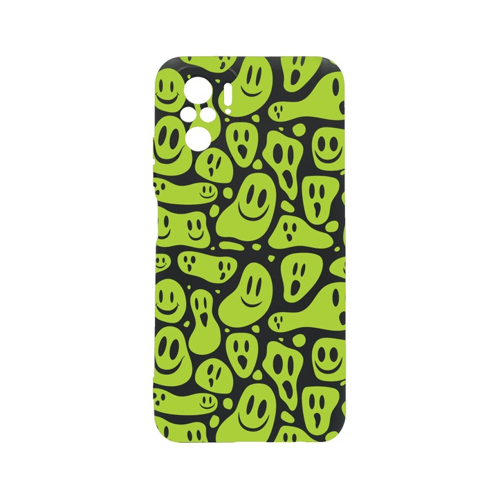 Силиконов калъф BestCase за Xiaomi Poco M5s, Green Acid Smiley, 0.8MM Slim, Camera Protection, Black Silicon Series, c-B 1051