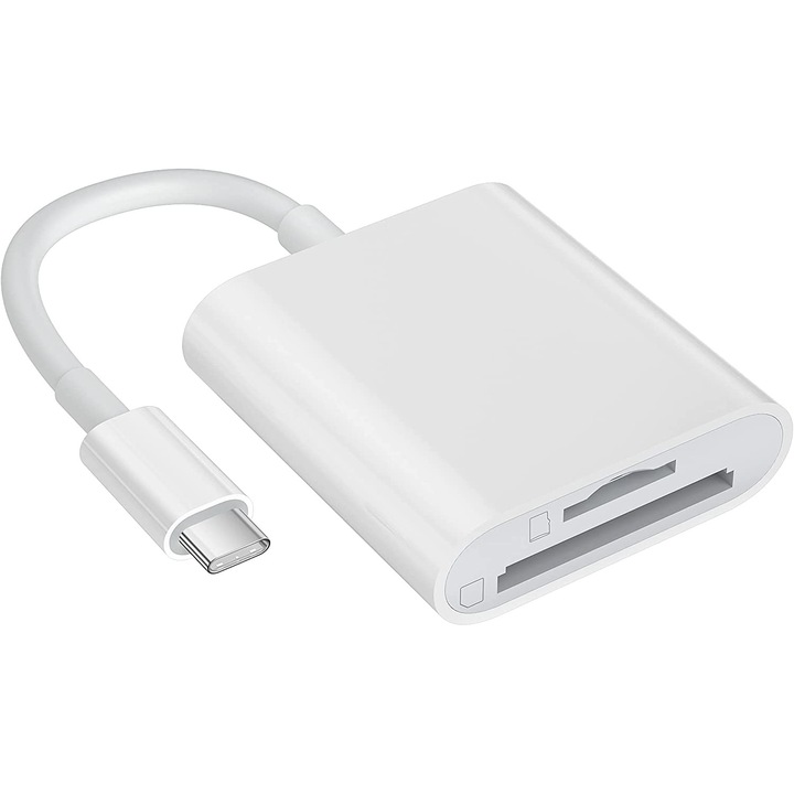 Cititor de carduri SD, USB C, Micro SD, Alb