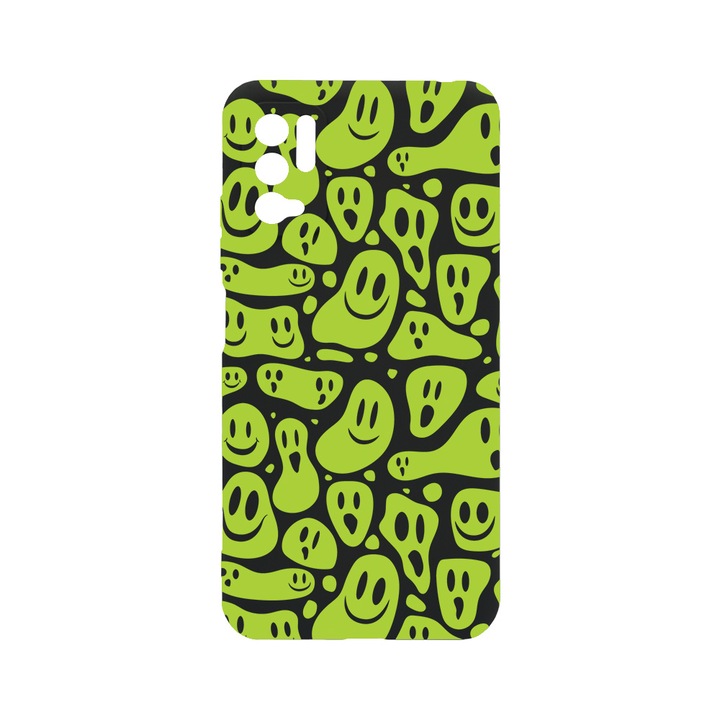 Силиконов калъф BestCase за Xiaomi Redmi Note 10 5G, Green Acid Smiley, 0.8MM Slim, Camera Protection, Black Silicon Series, c-B 1051