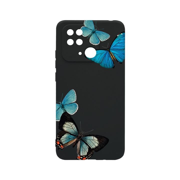 BestCase Slim Silicon 0.8MM telefontok, Xiaomi Redmi 10C, Beautiful Blue Butterflies, Kamera védő, c-B 991