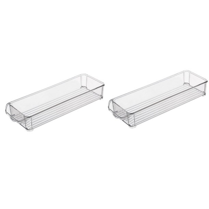 Set 2 recipiente plastic, stivuibile, transparent, 30 x 10 x 5 cm