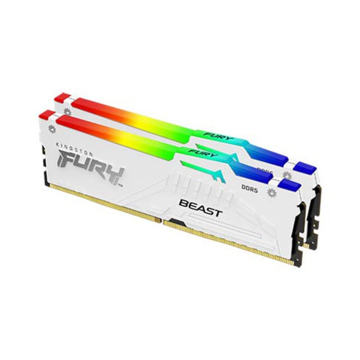 Памет Kingston FURY Beast White RGB 32GB(2x16GB) DDR5, EXPO, 5200MT/s, CL36