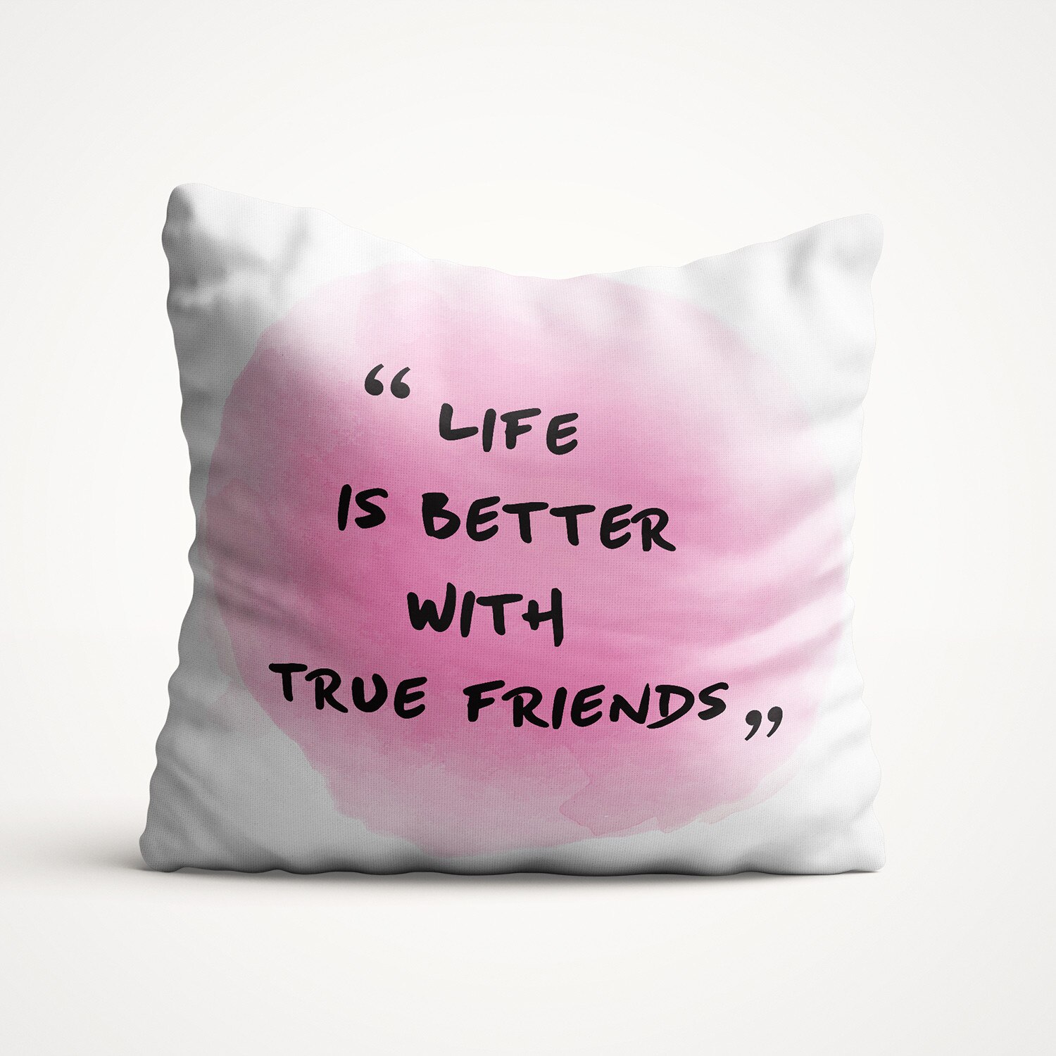 Perna decorativa cu mesaj, Felicis, din bumbac Life is better with true friends.