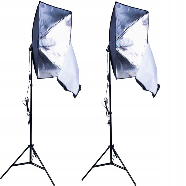 Set 2 Lampi Foto Softbox Cu Trepied Si Bec Cu Telecomanda, GearPro, 105W, 50 x 70 cm, Inaltime 200 cm, Negru
