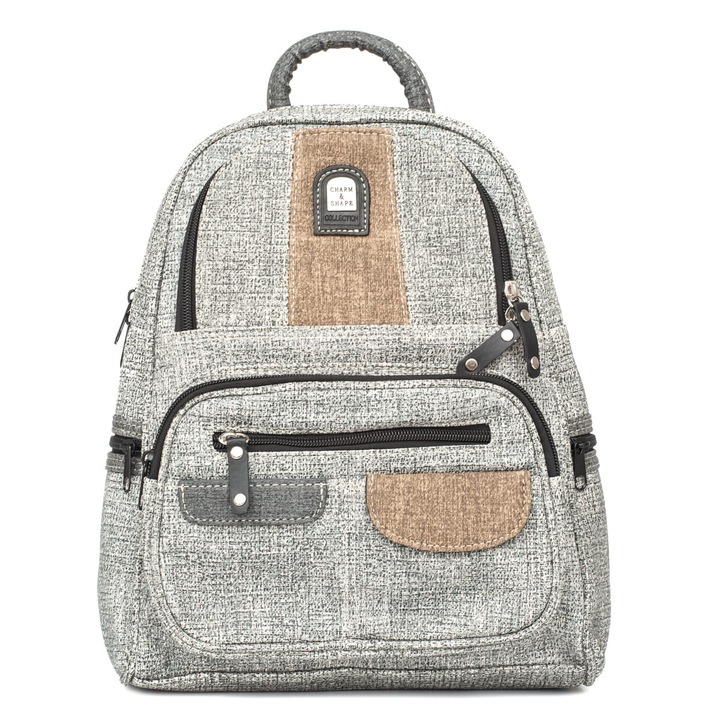 Дамска раница, Charm&Shape, Екологична кожа, 26x16x32 см, Сива