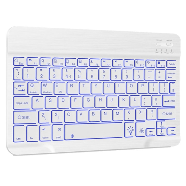 LED клавиатура, Vaxiuja, Bluetooth 3.0, бяла