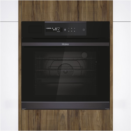 Cuptor incorporabil Haier HWO60SM5S9BH, Electric, 70 l, Autocuratare pirolitica+, Interfata I-MESSAGE TAD STEAM, Wi-Fi+ Bluetooth, Sonda temperatura cu fir, Softclose, Clasa A+, Negru