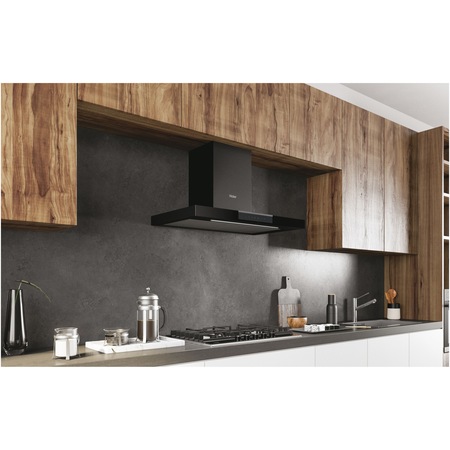Hota incorporabila decorativa Haier HATS9DS46BWIFI, Putere de absorbtie 852 mc/h, 5 Viteze, Wi-Fi + Bluetooth, Control Touch, Filtre Carbon, 90 cm, Clasa A+, Negru