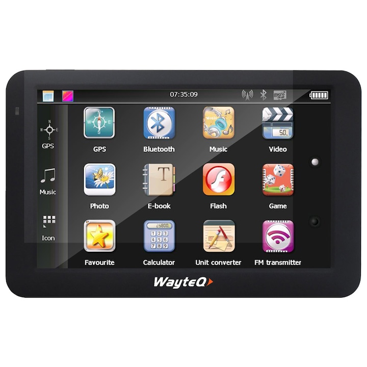 WayteQ x985BT GPS navigáció, 5" kijelző, 8GB tárhely, Térkép nélkül