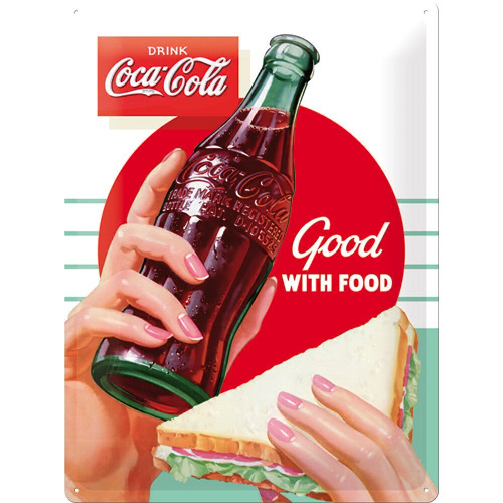 Tablou metalic - Coca Cola - Good with Food - 30x40 cm