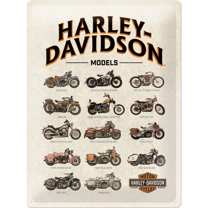 Placa metalica Harley Davidson Model Chart 30x40 cm