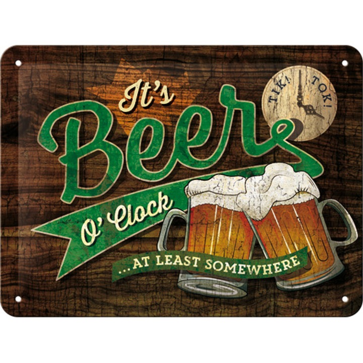 Tablou metalic - Beer O'Clock 15x20 cm