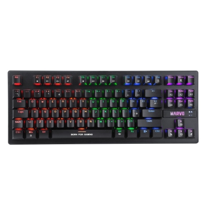 Tastatura gaming, Marvo, KG901, USB, Multimedia, iluminare de fundal RGB, Negru