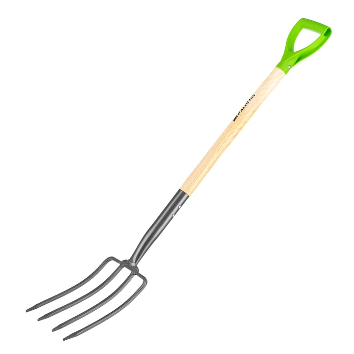 Furca cu 4 dinti, de gradina, forjata, 195x295x1165 mm, maner din lemn lacuit, Palisad