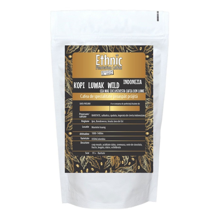 Специално кафе Wild Kopi Luwak Indonesia, печени зърна, Ethnic Plantation Coffee, 100g