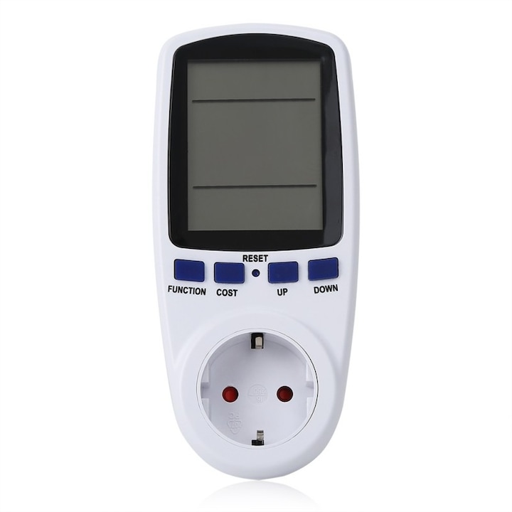 Priza cu contor energie electrica Volt Romania VRPM01, LCD, masurare consum pana la 3680W, contorizare cost KWh si emisii CO2, siguranta pentru copii, protectie suprasarcina, memorie interna, baterie de rezerva integrata