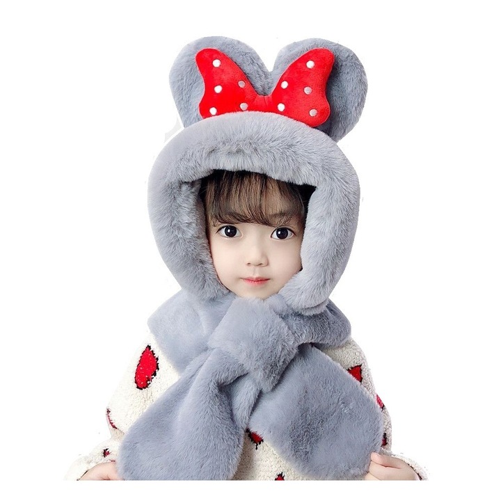 Caciula pentru iarna cu fular pentru copii 3 ani foarte calduroasa cu fundita rosie