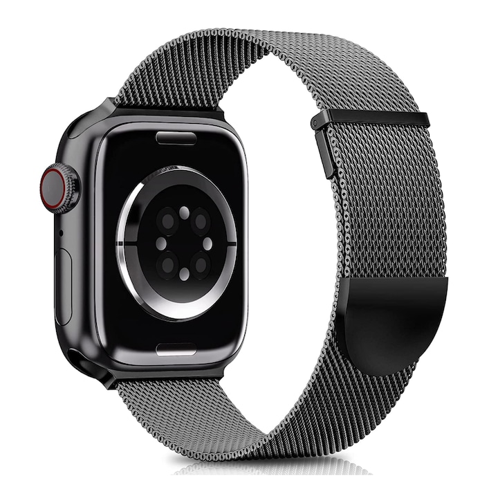 Csereszíj kompatibilis Apple Watch, MunDeir, Rozsdamentes acél, Fekete