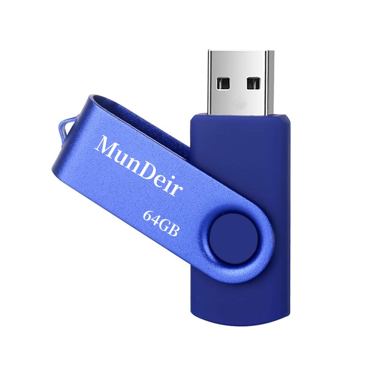 Stick de memorie USB, MunDeir®, Metal, 64 GB, Albastru