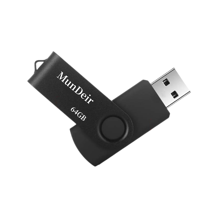 Stick de memorie USB, MunDeir®, Metal, 64 GB, Negru