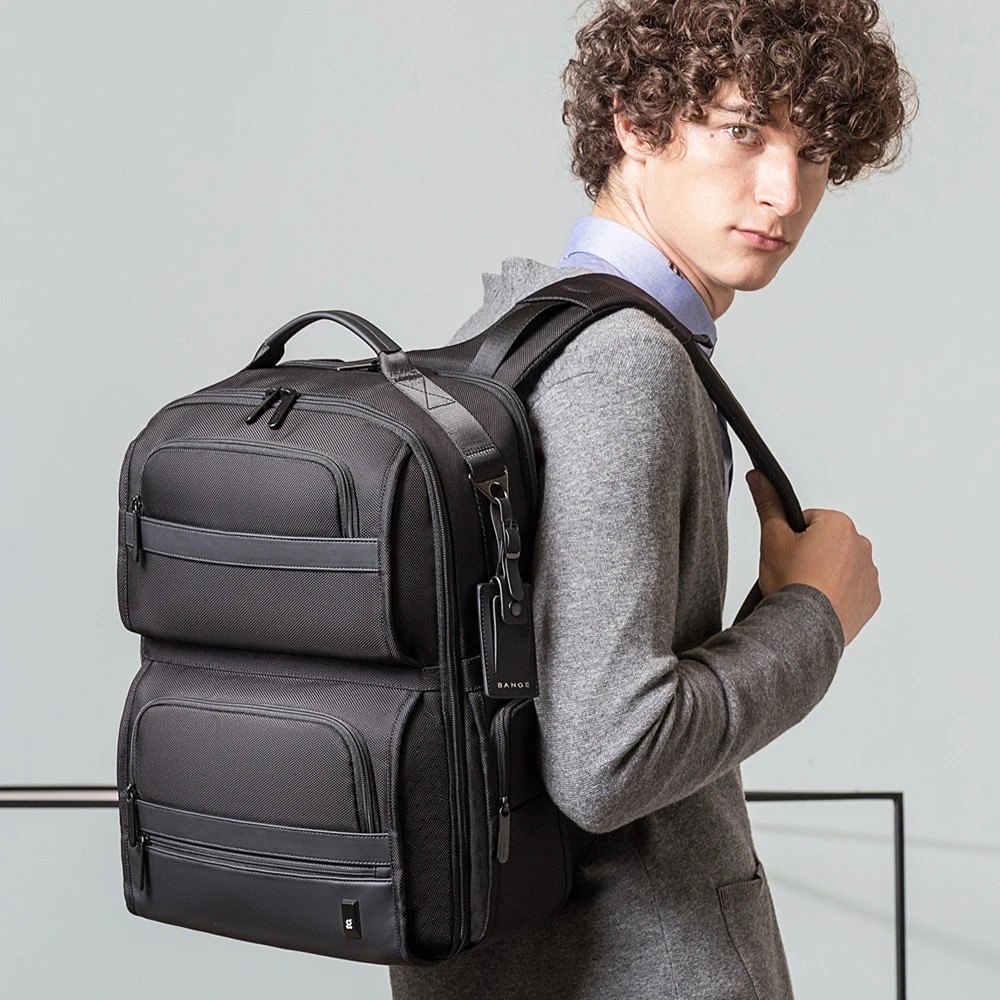 Rucsac laptop 15.6", casual business, pentru calatorii, impermeabil, BANGE, 45x33x19 cm, Negru