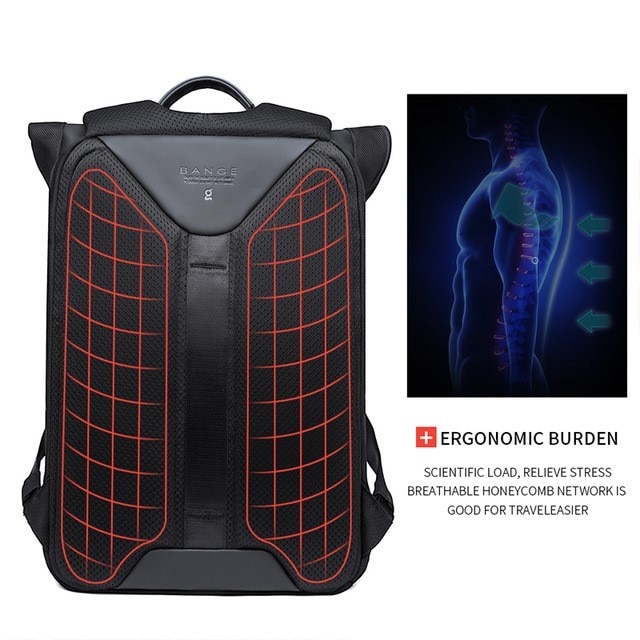 Rucsac laptop 15.6", casual business, pentru calatorii, impermeabil, BANGE, 45x33x19 cm, Negru