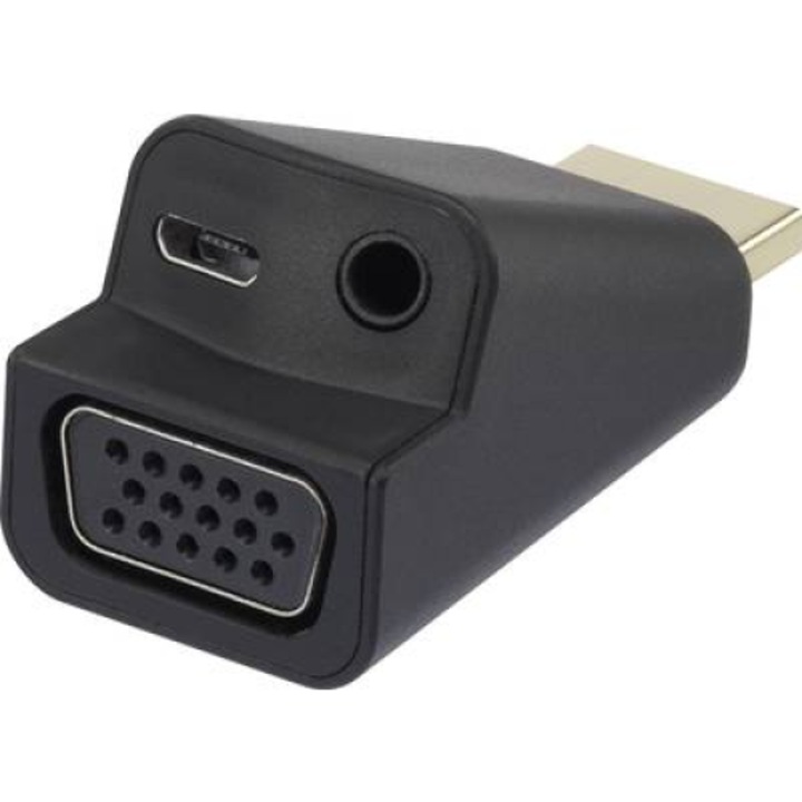HDMI - VGA преобразувател, 1x HDMI щепсел - 1x VGA, 1x 3,5 mm жак, черен, Renkforce (RF-4149768)