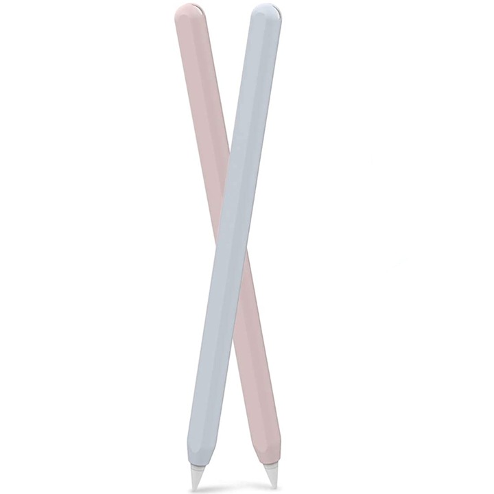 Set de huse din silicon pentru Apple Pencil 2, 2 huse, culori pastelate roz si albastru