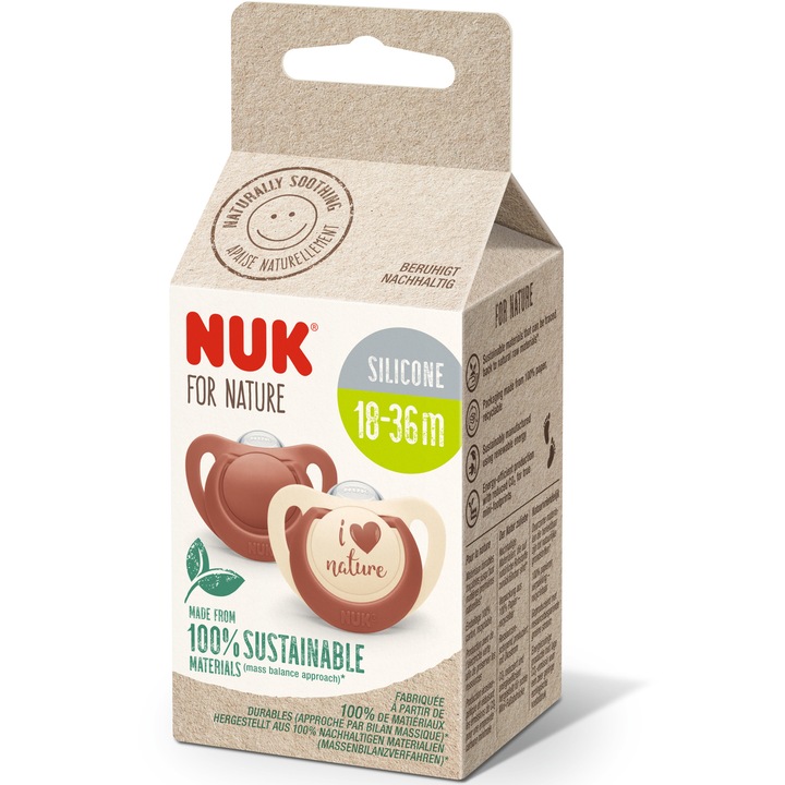 NUK For Nature szilikon cumi, 18-36 hónap, 2 db, Piros