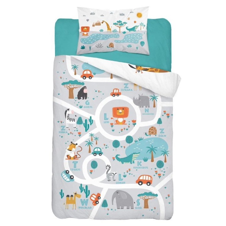 Lenjerie de pat din bumbac pentru patut, Detexpol, Maya Moo 3619B, 100x135 cm, Multicolor