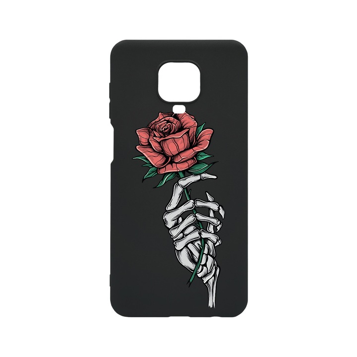 Husa BestCase® Slim SIlicon 0.8MM, Compatibila Cu Xiaomi Redmi Note 9 Pro Max, Rose In Skeleton Hand, Rezistenta la uzura, B 1023
