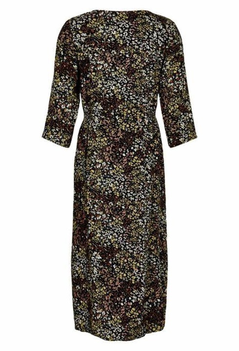 Rochie ICHI, lunga cu imprimeu floral, Negru/Alb/Crem, 38