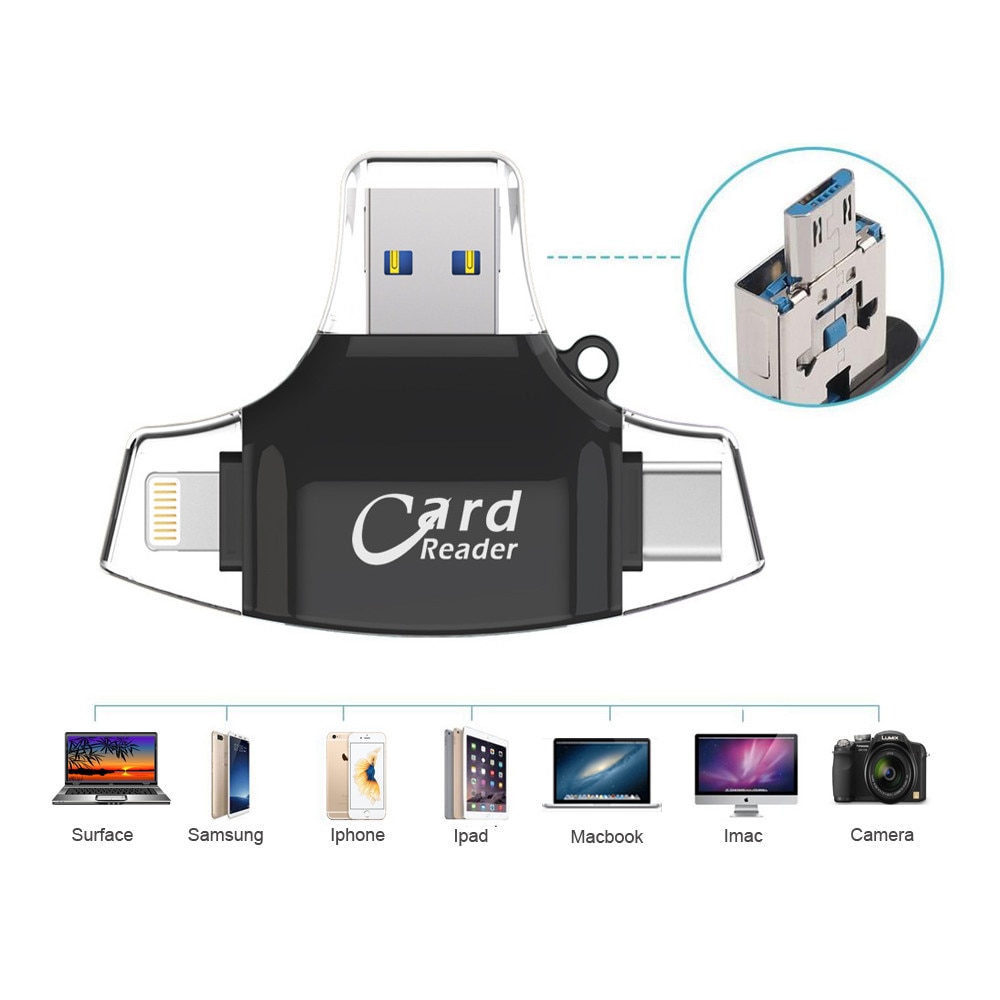Go for a walk Bookkeeper goose Cititor De Card Cu Adaptor 5 In 1, Qeno®️ Compatibil Cu Apple/Samsung/Huawei,  USB 3.0, Mufe Lighting/Type-C, Micro SD Si SD Card Reader, Transfer Foarte  Rapid De Date, Negru - eMAG.ro