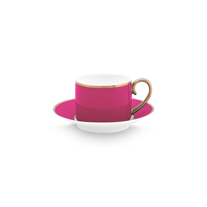 Ceasca cu farfurie espresso, Chique roz, portelan, 120ml