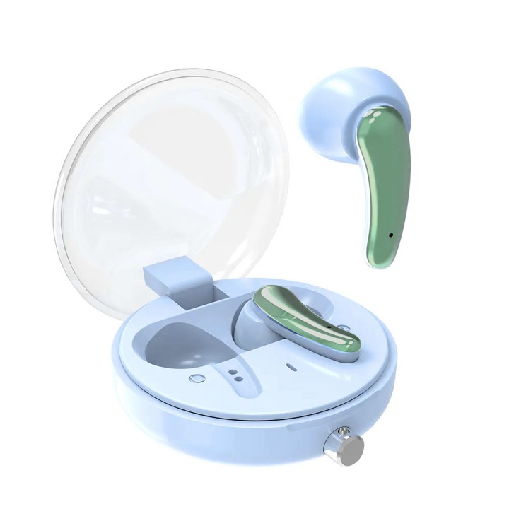 Безжични слушалки, Bluetooth Optim Premium Sound, шумопотискане TWS, ABS, Type-C, 200 mAh, Bluetooth 5.3, интелигентен дизайн, модерни цветове, син