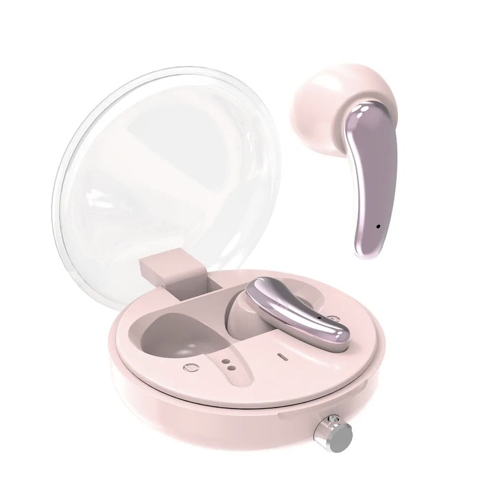 Безжични слушалки, Bluetooth Optim Premium Sound, шумопотискане TWS, ABS, Type-C, 200 mAh, Bluetooth 5.3, интелигентен дизайн, модерни цветове, розово