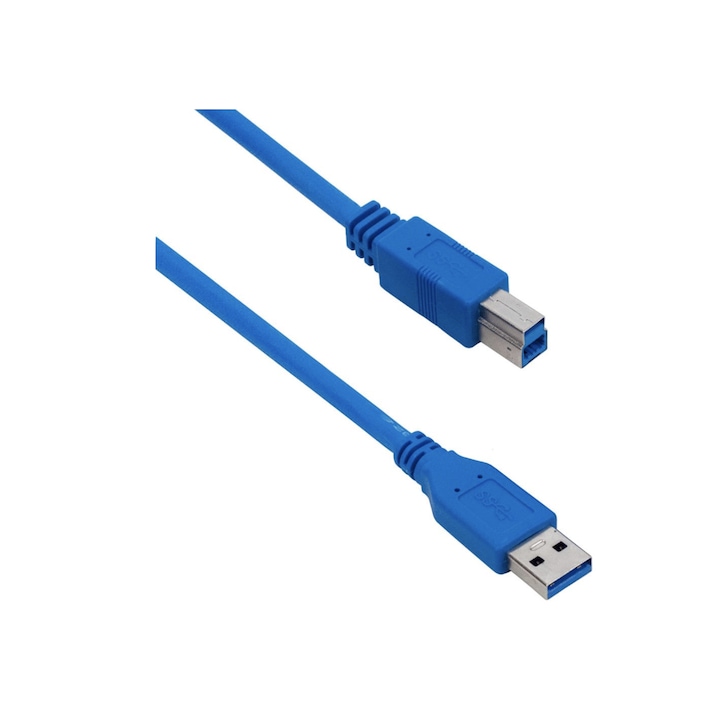 Nyomtatókábel USB 3.0 interfésszel, USB A és USB B csatlakozókkal, 1,5 m hosszú, kék színű