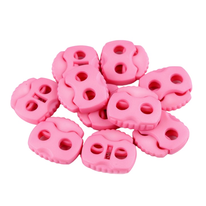 10 db zsinór ütközős készlet 2 lyukkal, 20 x 20 mm rózsaszín